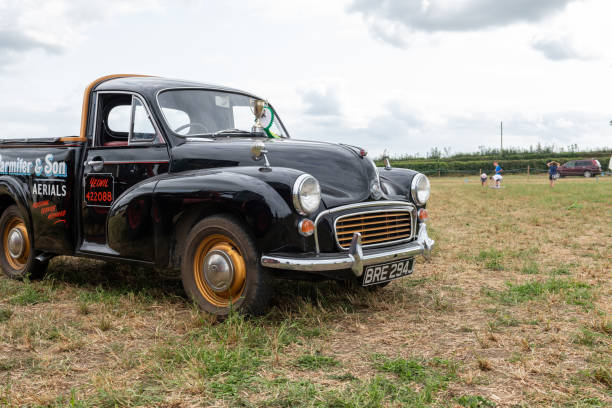 Haselbury Plucknet.Somerset.United Kingdom.August 17th 2024.A Morris Minor pickup truck from 1970  is on show at a Yesterdays Farming event
