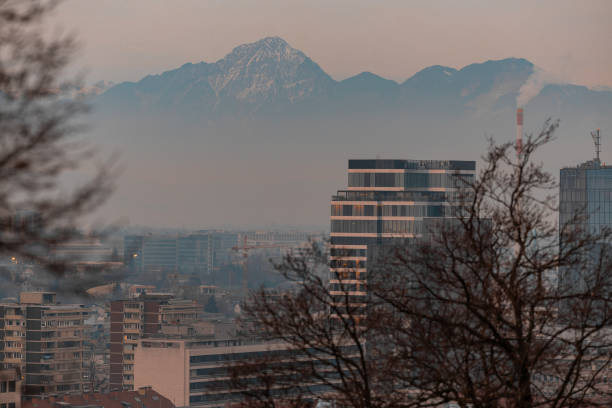 istock Magnificent winter evening backdrop from ljubljana castle. Visible beautiful kamnik mountains with hotels and skyscrapers in the foreground... 2188774055