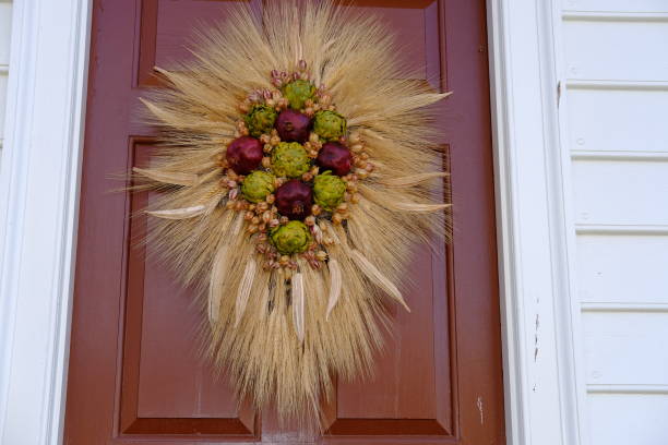 Beautiful Christmas wreaths hanging on the outside of doors.
