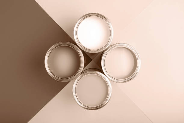 Top view of four paint cans with Mocha and Mousse inspiration