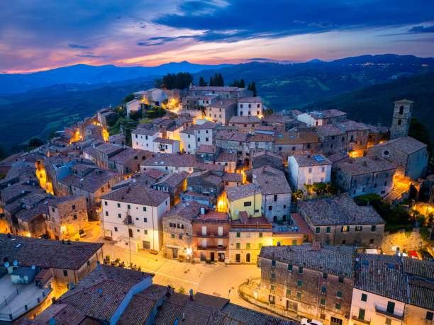 istock Semproniano at dusk, Tuscan medieval town from drone 2188803240