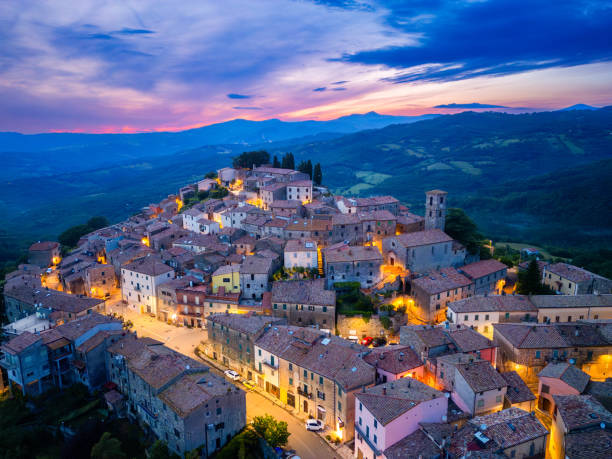 istock Semproniano at dusk, Tuscan medieval town from drone 2188803255