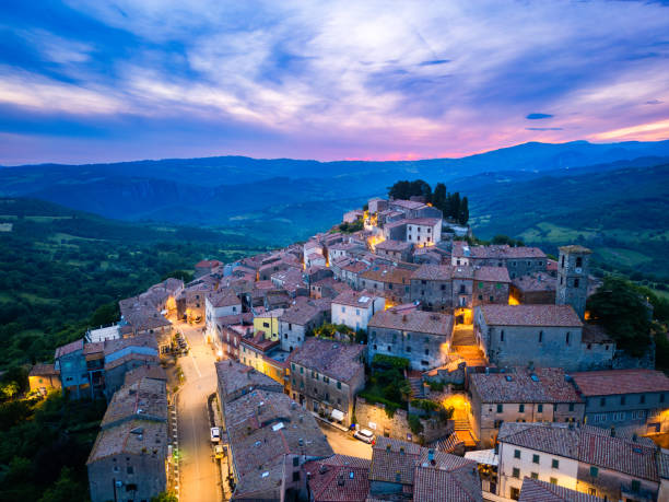 istock Semproniano at dusk, Tuscan medieval town from drone 2188803272