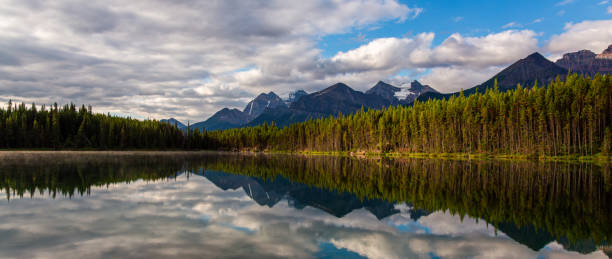 Scenic Mountain Lake with Forest and Cloud Reflections