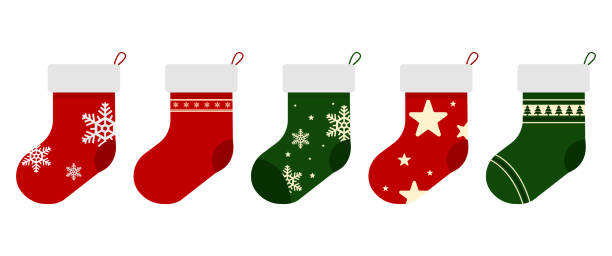 istock Christmas stockings vector design, Isolated festive holiday ornaments. Hanging Red and Green Sock, Xmas decoration elements in Flat design for greeting card and Banner, vector stock 2188807891