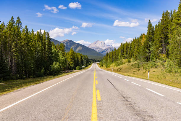 istock Scenic Alberta Highway Through Lush Forest and Majestic Mountains Under Clear Blue Sky 2188809690