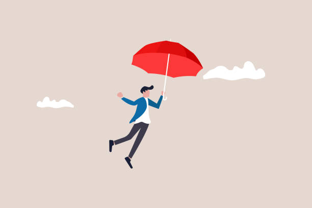 istock Illustration of man trying to fly with umbrella 2188811229
