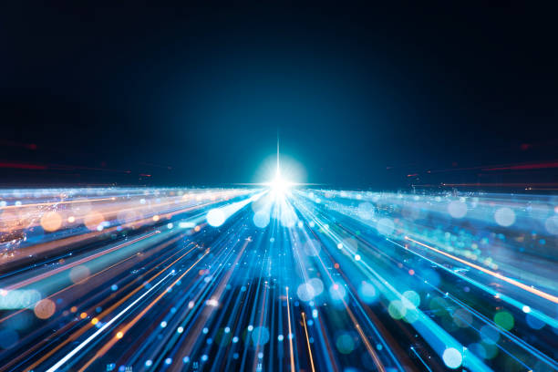 istock Speed lines trail from night city- lens effect. abstract technology background 2188818715