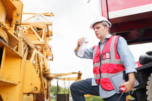 istock Thirsty and tired worker setting on the floor. 2188822351