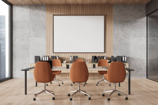 istock Modern office meeting room with empty wall poster space. 3D Rendering 2188822491