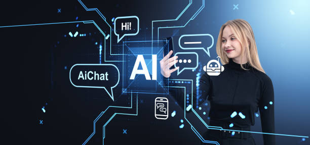 istock Woman interacting with AI chatbot interface on a futuristic digi 2188822605