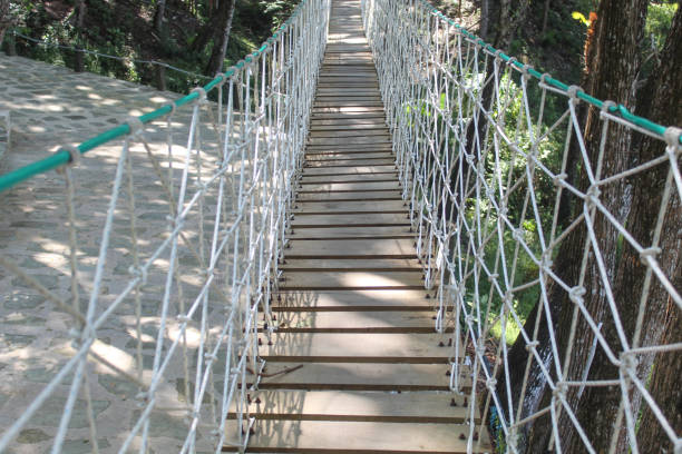 istock Rope bridge, swing bridge, or simple suspension bridge, among the trees 2188826429