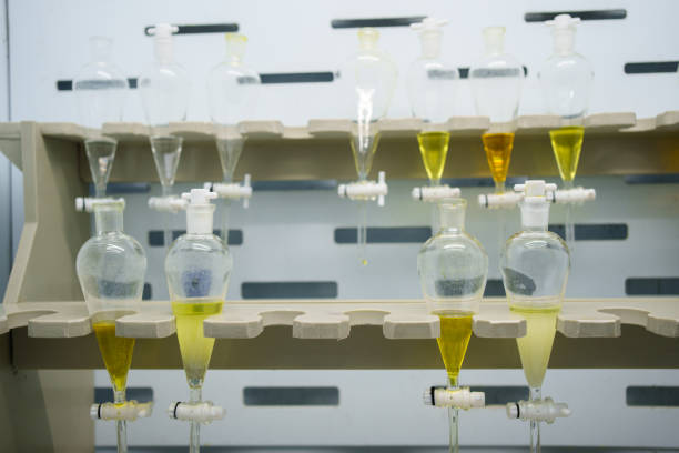 Glass bottle rack in chemistry laboratory