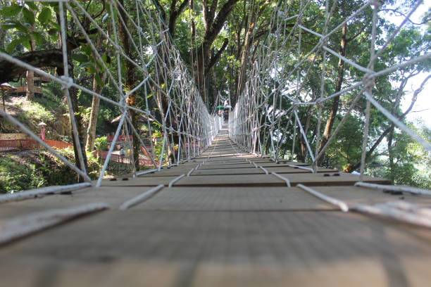 istock Rope bridge, swing bridge, or simple suspension bridge, among the trees 2188826586