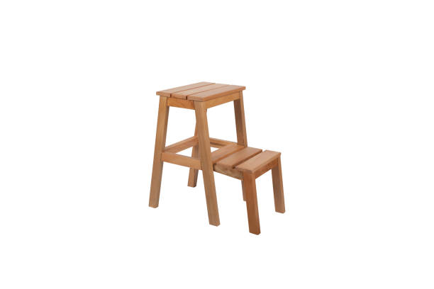 istock Wooden Step Stool Folding Ladder for Kitchen Library Office Home, Small Portable Brown Wooden Stepladder Chair, Traditional Handmade Furniture for Interior 2188837416