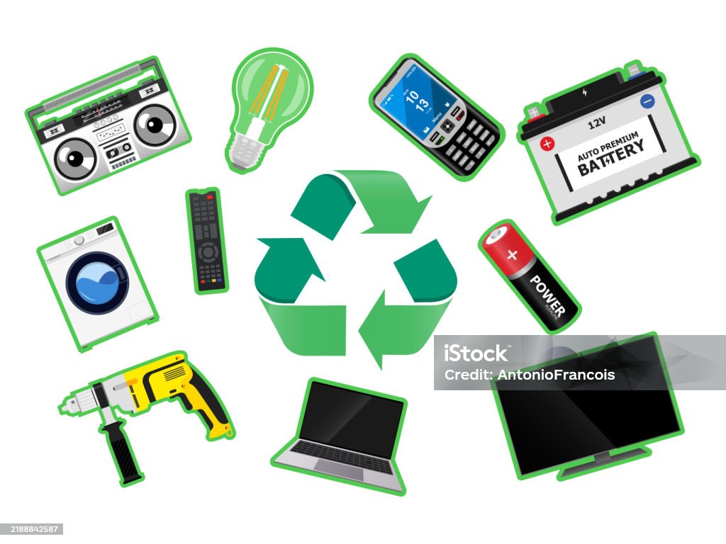 Electronic Waste Container Example Electronic Waste Recycling Bin Vector Illustration Ewaste Container ...