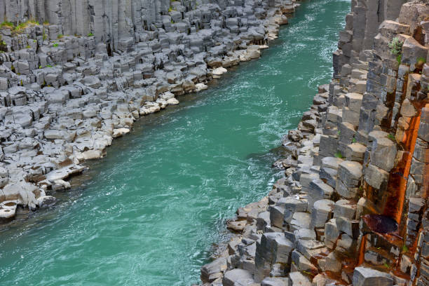 Studlagil basalt canyon in East Iceland. The canyon is located in the upper part of Jokuldalur Valley in East Iceland