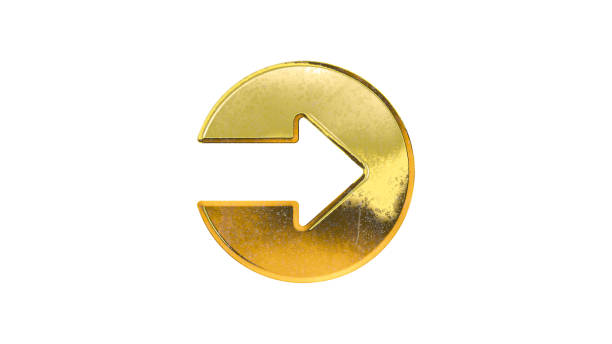 Gold golden pointer Arrow icon symbol is set isolated on a white background. Design element. Cut out.
