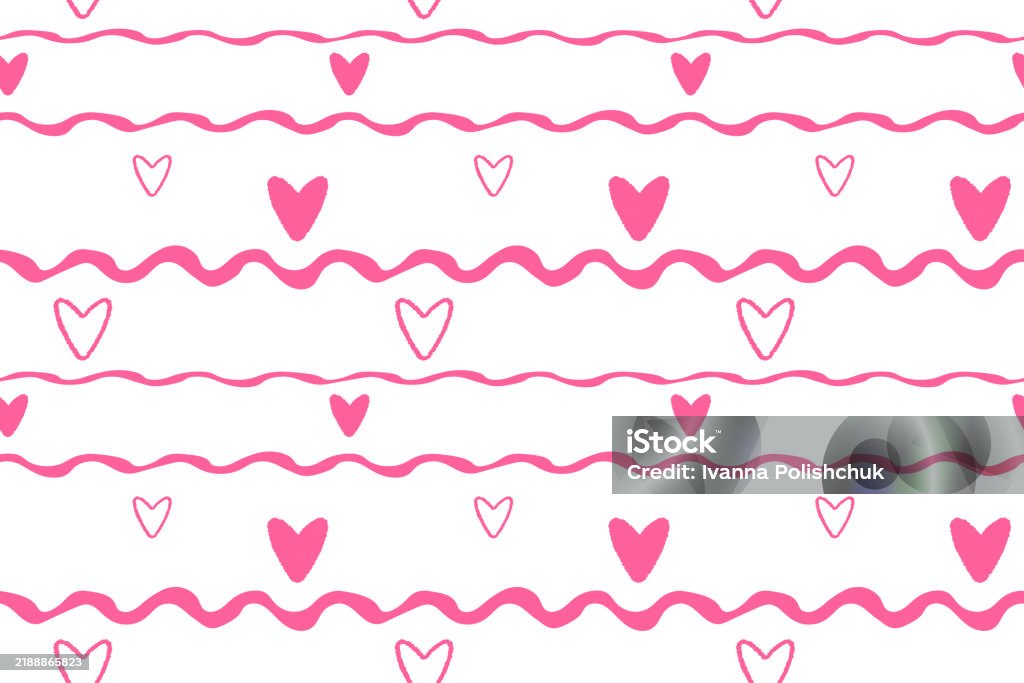 Pink Heart Pattern Line Cute Pink Hearts Wavy Lines Seamless Pattern Repeating Design Stock ...