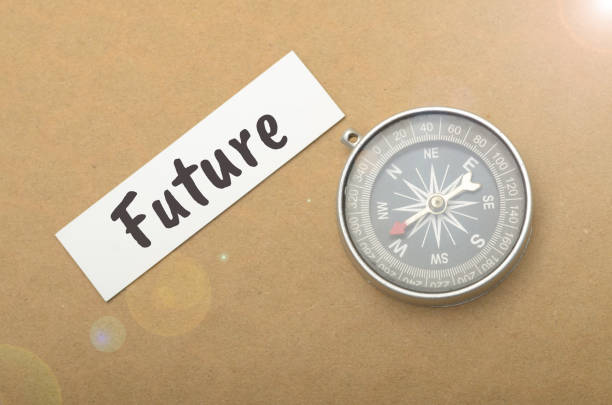 The compass and the word Future suggest that finding our direction and setting a course for the future are essential.