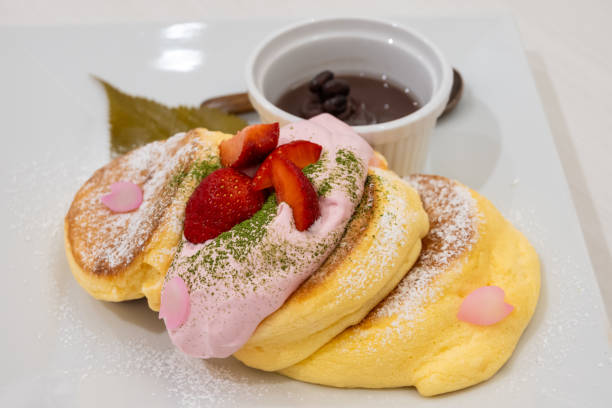 istock Fluffy Souffle Pancakes with Strawberries, Matcha, and Red Bean Paste 2188869697