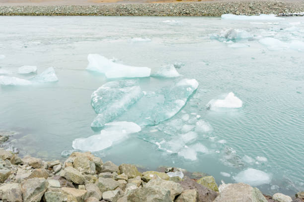 Glaciers floating in a river Iceland