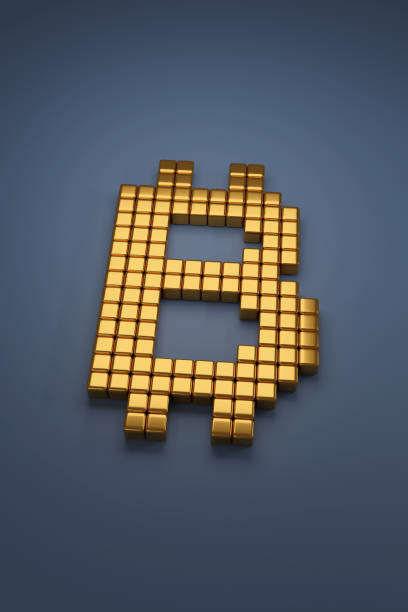 istock Bitcoin symbol with golden cubes on blue background. 3d illustration. 2188873493