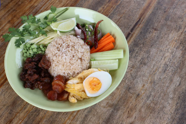 Khao kluk kapi. Rice mixed with shrimp paste. Thai shrimp paste fried rice with sweet pork and assorted.