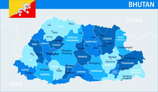 Bhutan Map Vector Blue Spot Layered Political Map Of Bhutan Map Vector Blue Spot Layered Political Map Of Bhutan With