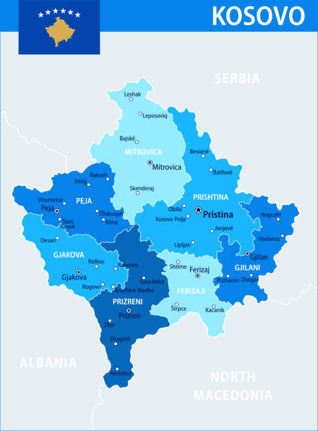 Kosovo Map Vector Blue Spot Layered Political Map Of Kosovo Map Vector Blue Spot Layered Political Map Of Kosovo With