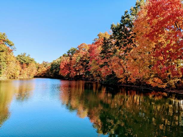 istock Mirrored autumn colors on a lake. 2188879562
