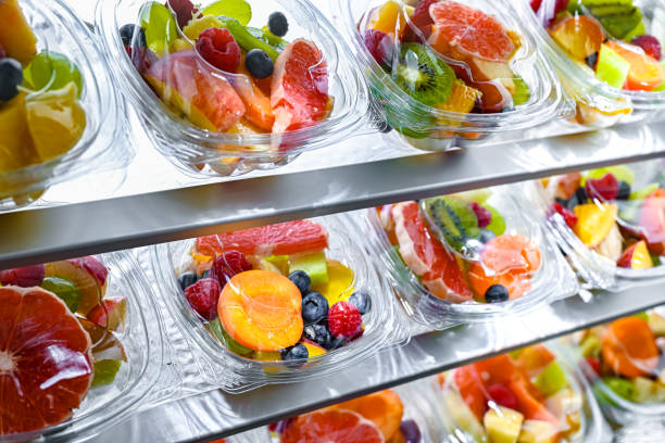 istock Boxes with pre-packaged fruit salads in a commercial fridge 2188882353