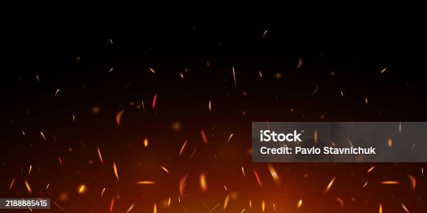 Fire Particles Floating Fire Sparks On Dark Background Flying Up Floating Sparks Burning Fire ...