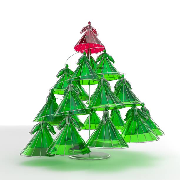 istock 3D model of a Christmas tree. In a spiral, evenly distributed female figures in dresses 2188892639