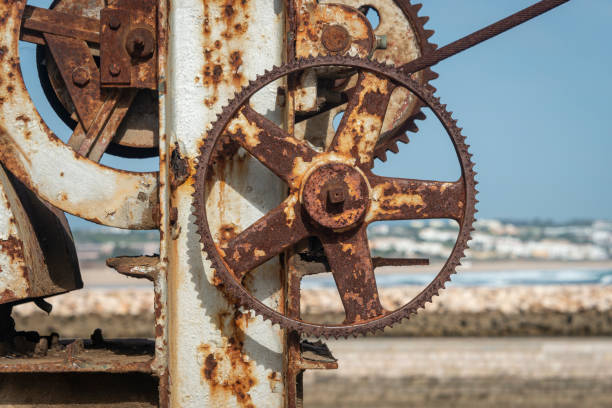 Rusty gear wheel, outdoors, old industrial equipment