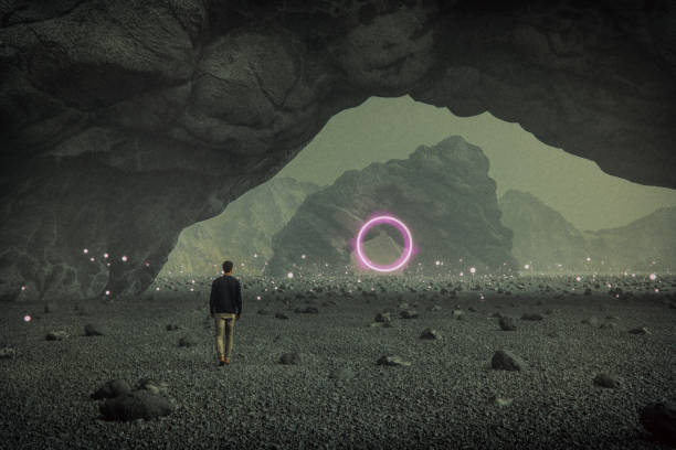 istock Man walking in fantasy rocky landscape 2188908846