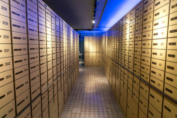 Safe deposit boxes room inside of a bank vault