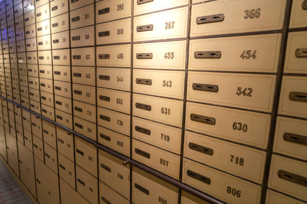 Safe deposit boxes room inside of a bank vault