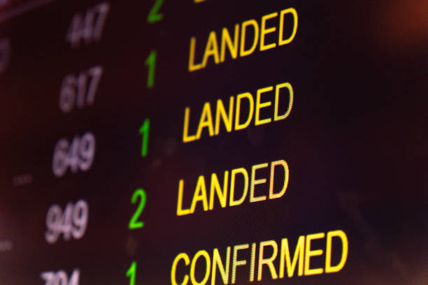 istock Airport sign with flight arrivals 2188912877