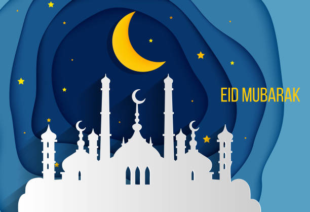 istock Ramadan kareem greeting card, background, illustration with arabic lanterns and calligraphy, on starry background with clouds. 2188915127