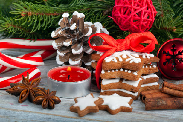 Cookies with candy and Christmas tree