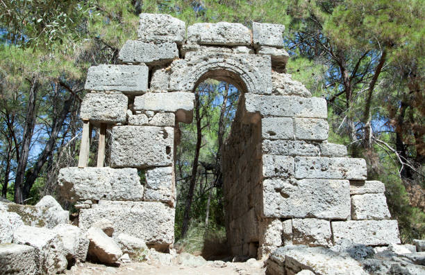 Ruins of 700BC Phaselis ancient city entrance to Domitian Agora (Antalya province, Turkey).