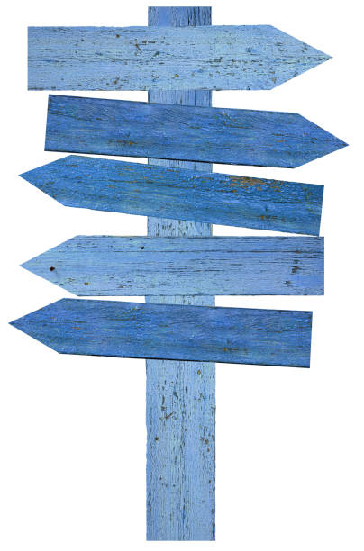 istock Blue wooden arrows with different directions on isolated background 2188929905