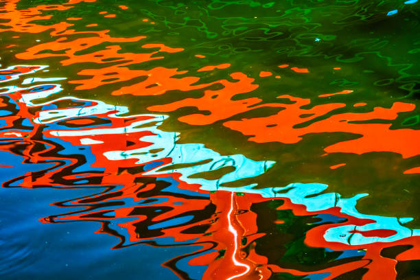 Red Blue White Pond Reflection Garden Kyoto Japan