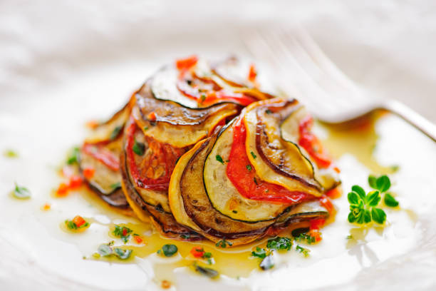 Gourmet Ratatouille Dish with Olive Oil Drizzle