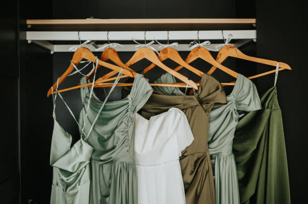 istock Hanging wedding and bridesmaid dresses 2188945026