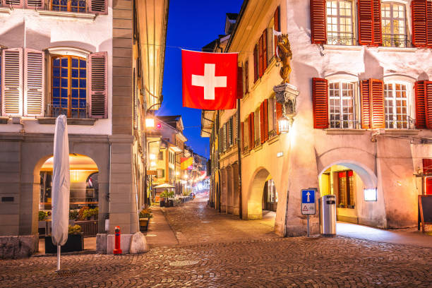 Town of Thun square and architecture evening view