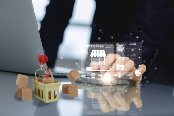 istock Online shopping concept,businessman use payment application 4.0 technology online store and shop,virtual interface,e-commerce marketing Marketplace digital platform concept, 3D rendering illustration. 2188964644