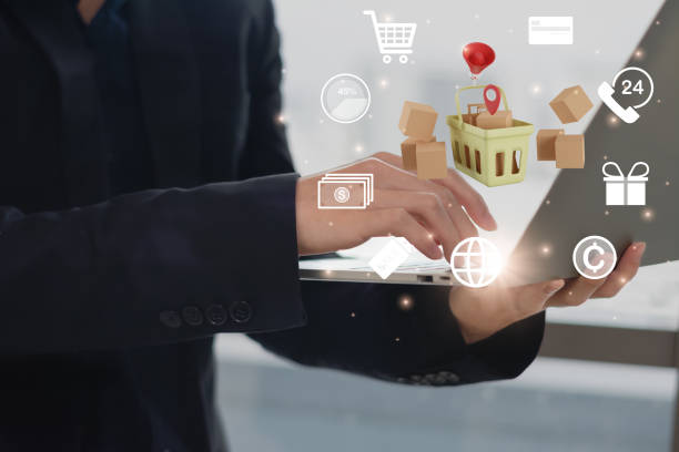 istock Online shopping concept,businessman use payment application 4.0 technology online store and shop,virtual interface,e-commerce marketing Marketplace digital platform concept, 3D rendering illustration. 2188964668