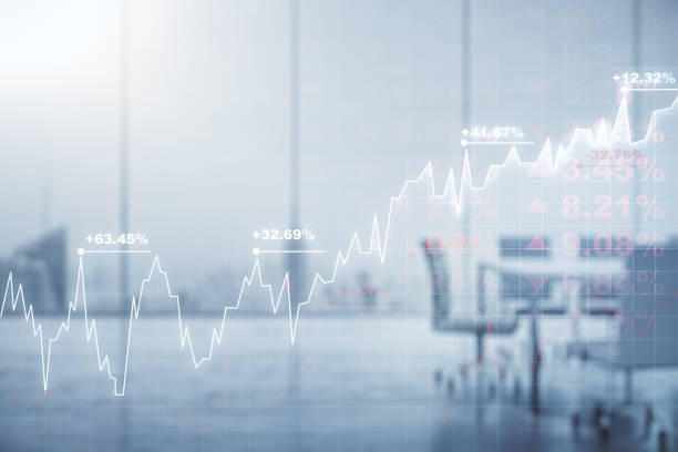 istock Multi exposure of virtual abstract financial graph interface on a modern coworking room background, financial and trading concept 2188972048